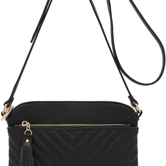 Chevron Quilted Medium Crossbody Bag with Tassel Accent - Picture 2 of 7